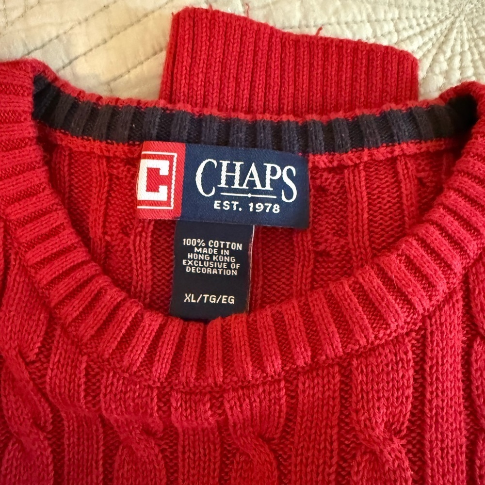 Chaps Men's Vibrant Red Cable Knit Crewneck Sweater - Picture 2 of 3